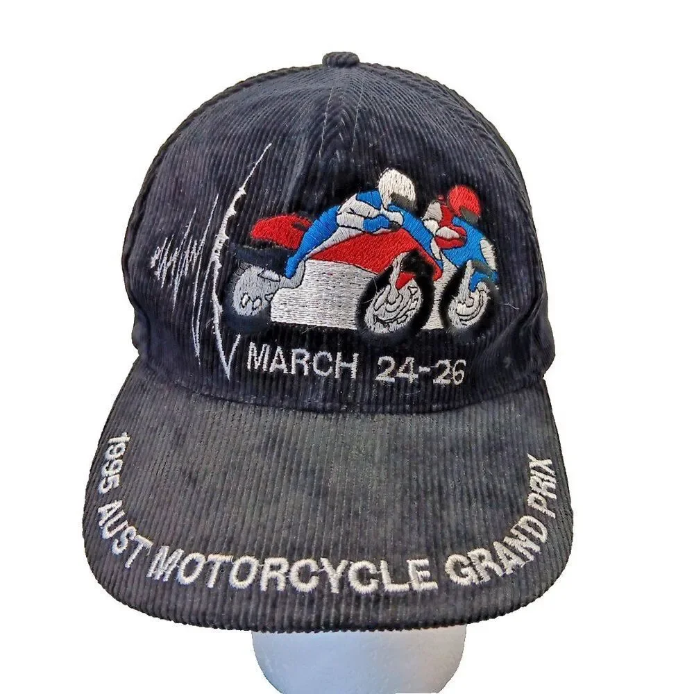 1995 Australian Motorcycle Grand Prix Cap Black Corduroy 6 Panel Snap Back